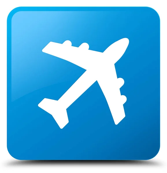 Pulsante quadrato blu ciano icona aereo — Foto Stock