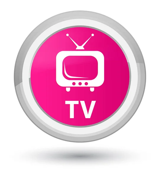 TV ilk pembe yuvarlak düğmesine — Stok fotoğraf