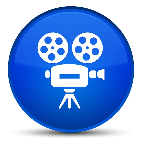 Icona della videocamera speciale pulsante rotondo blu — Foto Stock