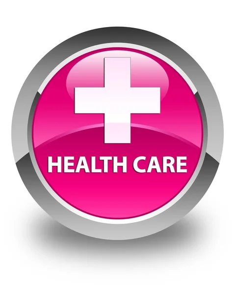 Health care (plus sign) glossy pink round button