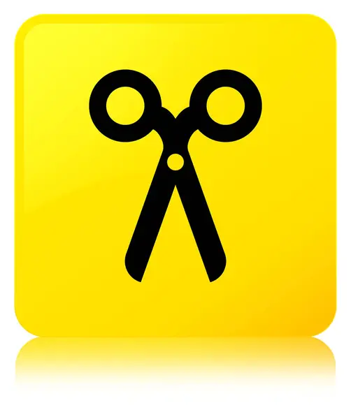 剪刀图标黄色方形按钮 — 图库照片