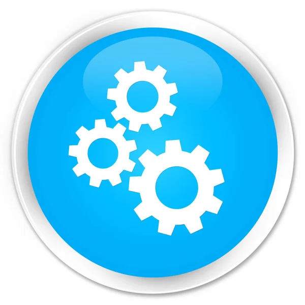 Ícone de engrenagens botão redondo azul ciano premium — Fotografia de Stock