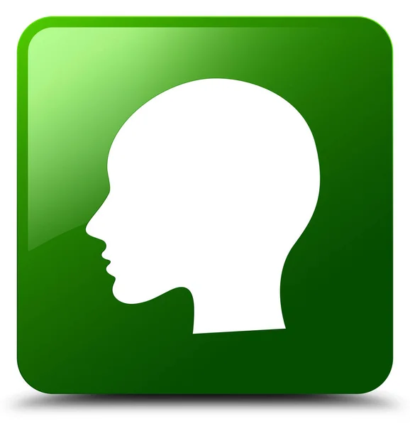 Κεφάλι γυναίκας πρόσωπο εικονίδιο πράσινο τετράγωνο κουμπί — Φωτογραφία Αρχείου