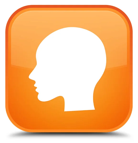 머리 여자 얼굴 아이콘 특별 한 주황색 사각형 버튼 — 스톡 사진