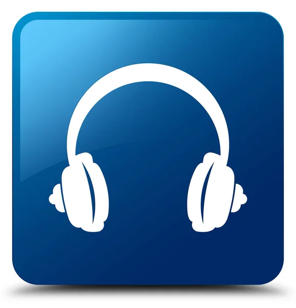 Fejhallgató ikon kék négyzet gomb — Stock Fotó