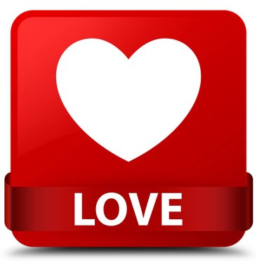 Aşk kırmızı kare düğmesini kırmızı kurdele orta