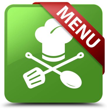 Menü (Restoran simgesi) yumuşak yeşil kare düğme kırmızı kurdele co