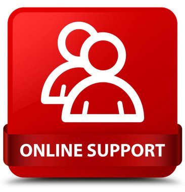 Çevrimiçi destek (grup simgesi) kırmızı kare düğmesini kırmızı kurdele midd