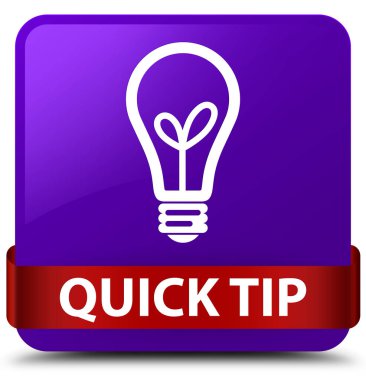 Çabuk uç (ampul simgesi) mor kare düğme kırmızı kurdele orta