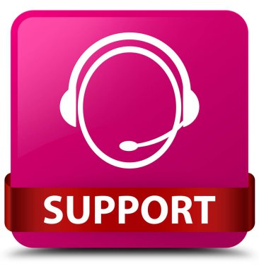 Destek (müşteri bakım simgesi) pembe kare düğme kırmızı kurdele mi