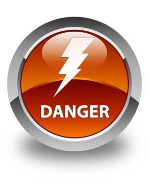 Tehlike (elektrik simgesi) parlak kahverengi yuvarlak düğmesi