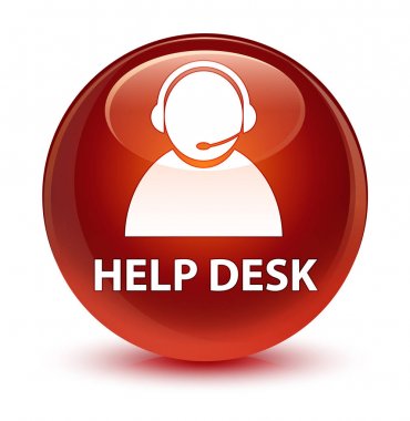 Yardım Danışma (müşteri bakım simgesi) cam gibi kahverengi yuvarlak düğmesi