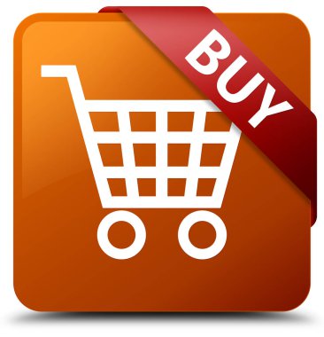 Kahverengi kare düğme kırmızı kurdele köşesindeki satın