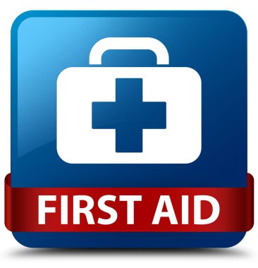İlk yardım mavi kare düğme kırmızı kurdele orta