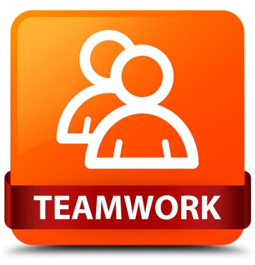 Ekip çalışması (grup simgesi) turuncu kare düğme kırmızı kurdele orta