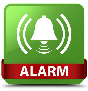 Alarm (zil simgesini) yumuşak yeşil kare düğme kırmızı kurdele orta