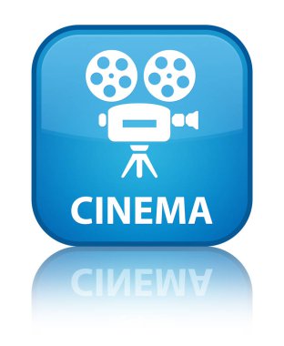 Sinema (video kamera simgesi) özel camgöbeği mavi kare düğme