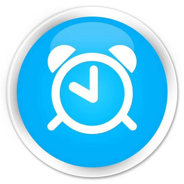 Ícone do relógio de alarme botão redondo azul ciano premium — Fotografia de Stock