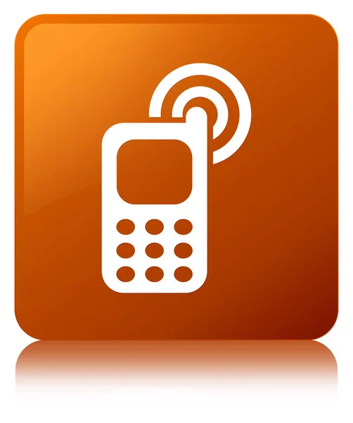 Cellulare suonando icona marrone pulsante quadrato — Foto Stock