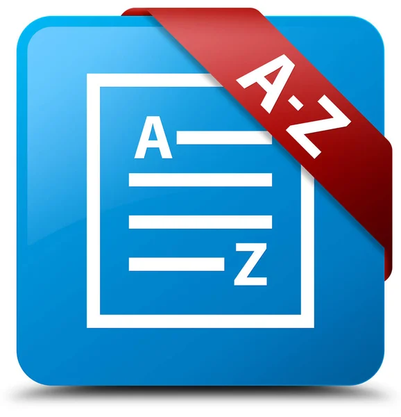 A-Z (list page icon) cyan blue square button red ribbon in corne — Stock Photo, Image