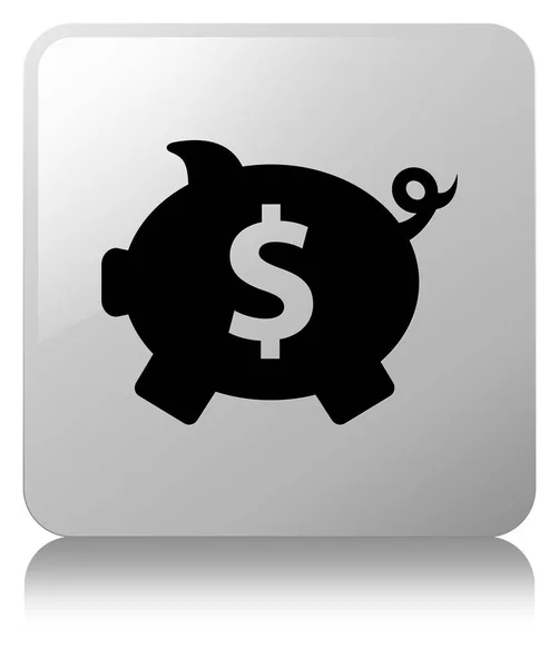 Piggy bank dollarteken pictogram witte vierkante knop — Stockfoto