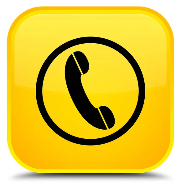 电话图标特殊的黄色方形按钮 — 图库照片