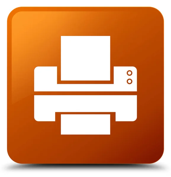 Піктограма принтера коричнева квадратна кнопка — стокове фото