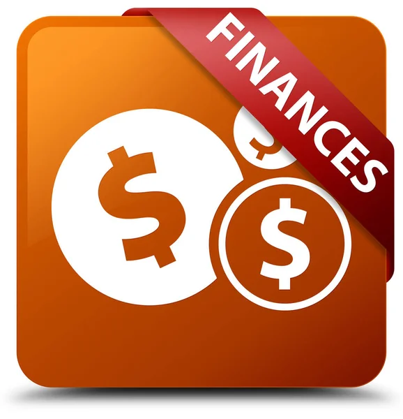 Finanças (sinal de dólar) marrom quadrado botão fita vermelha no canto — Fotografia de Stock