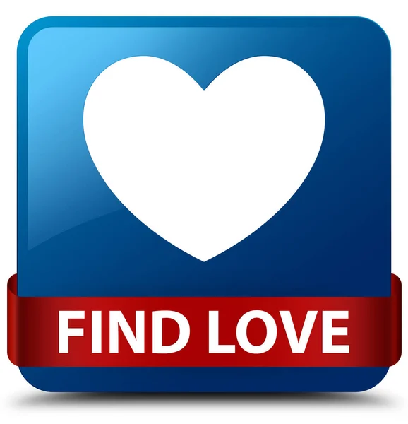 Encontrar amor azul quadrado botão fita vermelha no meio — Fotografia de Stock