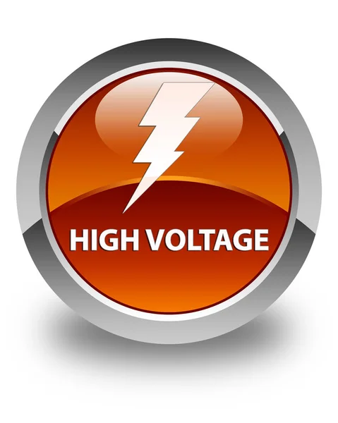 High voltage (electricity icon) glossy brown round button