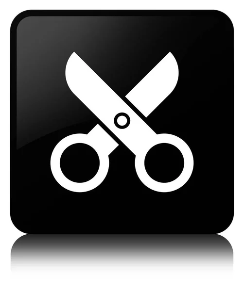Nożyczki ikony czarny kwadratowy przycisk — Zdjęcie stockowe