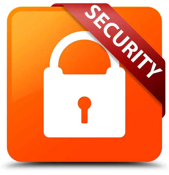 Security (padlock icon) orange square button red ribbon in corne — Stock Photo, Image