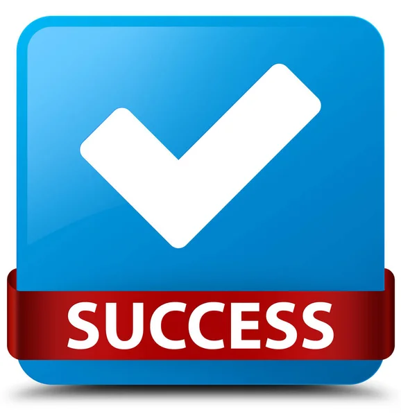 Успіх (правильна піктограма) блакитна квадратна кнопка червона стрічка в mi — стокове фото