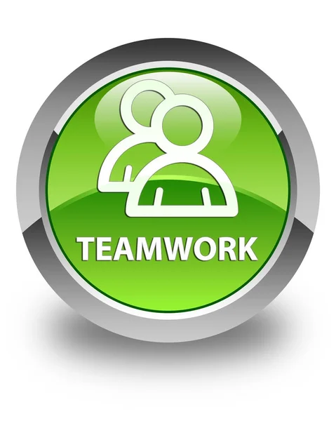 Trabalho em equipe (ícone de grupo) botão redondo verde brilhante — Fotografia de Stock