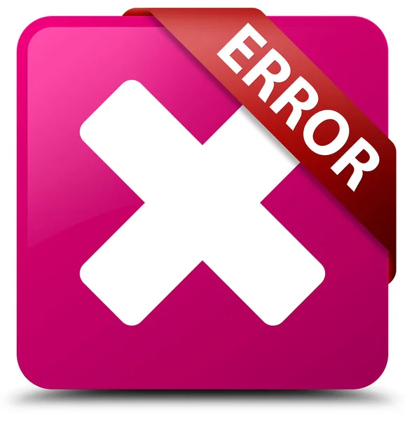 Erro (cancelar ícone) rosa quadrado botão fita vermelha no canto — Fotografia de Stock