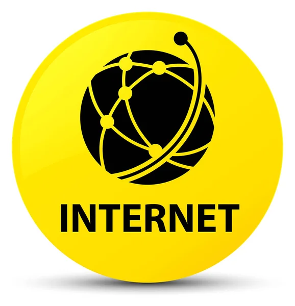 Botón redondo amarillo de Internet (icono de red global) —  Fotos de Stock