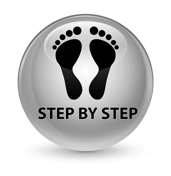Schritt für Schritt (Fußabdruck-Symbol) glasiger weißer runder Knopf — Stockfoto