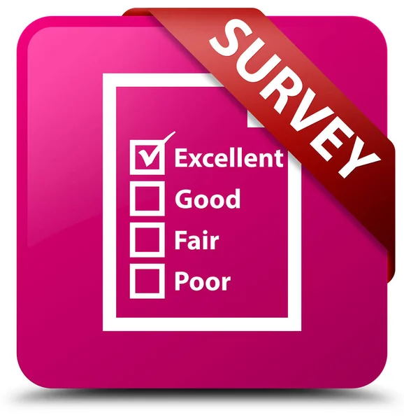 Survey (questionnaire icon) pink square button red ribbon in cor