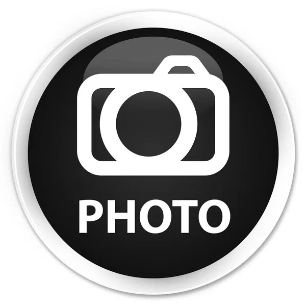 Photo (camera icon) premium black round button — Stock Photo, Image