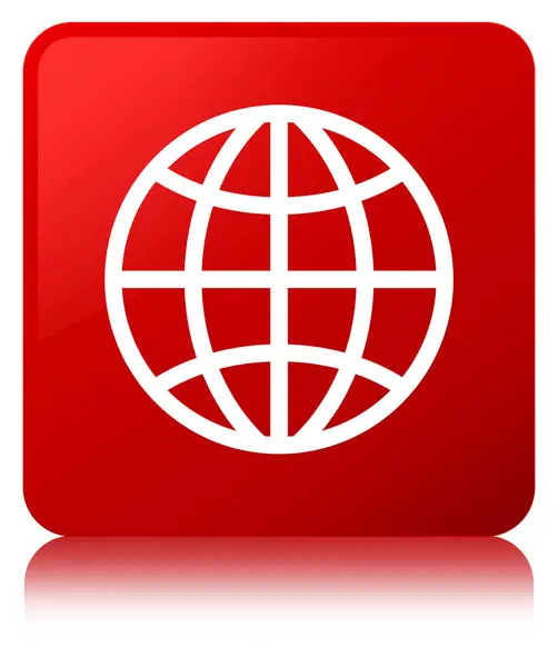 Icono del mundo botón cuadrado rojo —  Fotos de Stock