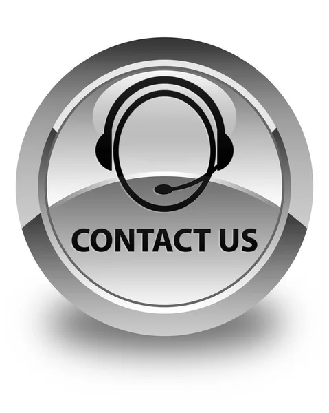 Contacte-nos (ícone de atendimento ao cliente) botão redondo branco brilhante — Fotografia de Stock