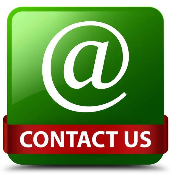 Contacte-nos (ícone de endereço de e-mail) verde quadrado botão fita vermelha i — Fotografia de Stock