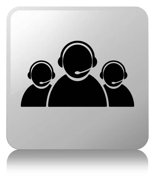 顧客ケア チーム アイコン白正方形ボタン — ストック写真