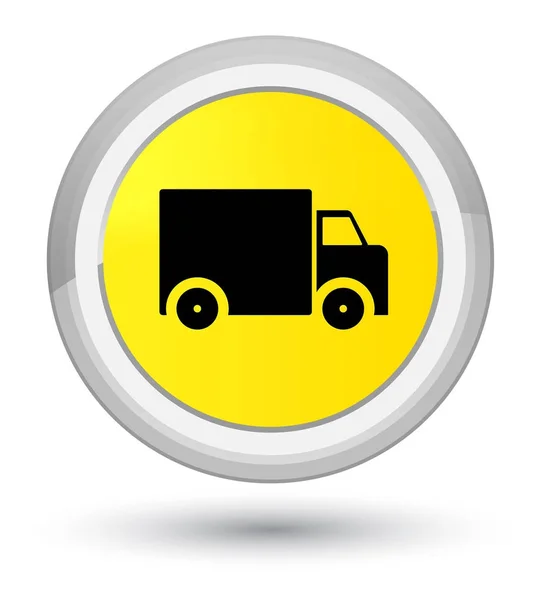 Bouton rond jaune prime icône camion de livraison — Photo