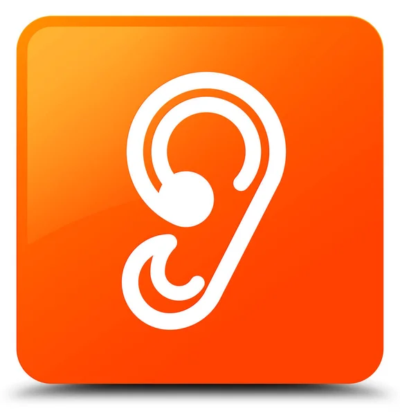 Ohr-Symbol orange quadratische Taste — Stockfoto