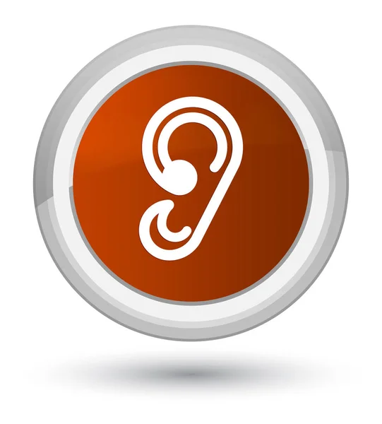 귀 아이콘 프라임 브라운 라운드 버튼 — 스톡 사진