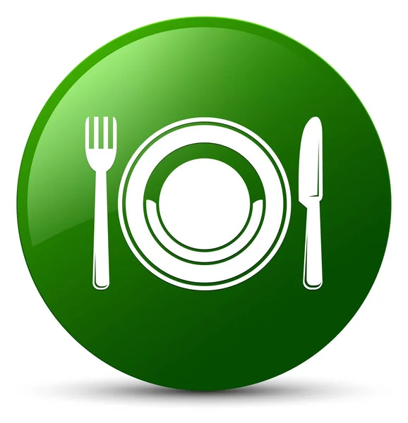 Піктограма харчової пластини зелена кругла кнопка — стокове фото