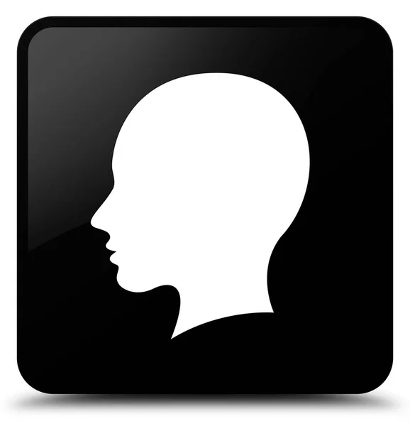 Testa femminile icona viso nero pulsante quadrato — Foto Stock