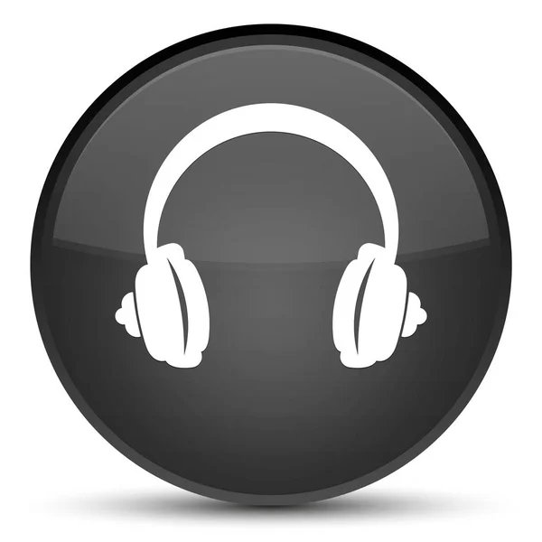 Fejhallgató ikon különleges fekete kerek gomb — Stock Fotó