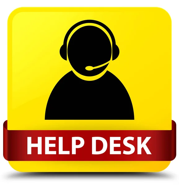 Help desk (icono de atención al cliente) botón cuadrado amarillo cinta roja i —  Fotos de Stock